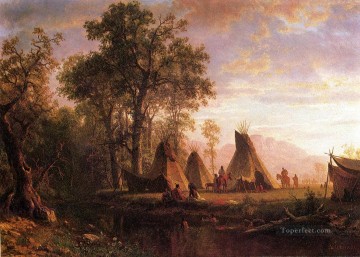 Campamento indio por la tarde Albert Bierstadt Paisajes arroyo Pinturas al óleo